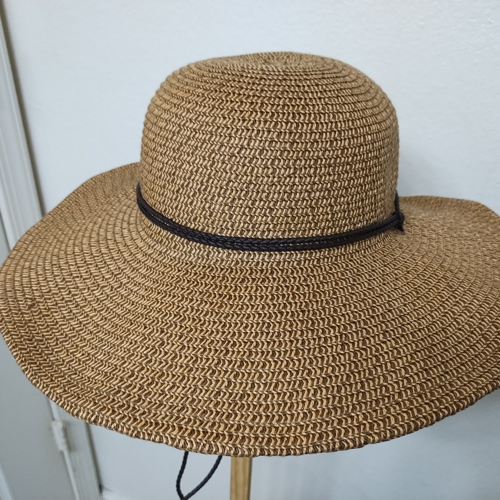 Scala Wide Brim Straw Hat With Chin Claps - image 4